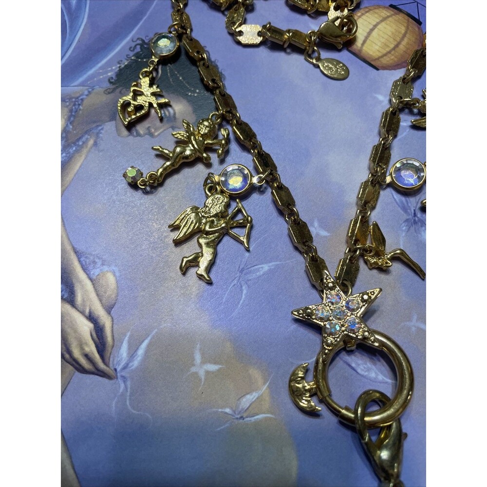 Vintage Kirks Folly Fairy Charm Necklace Gold Tone 28” Fantasy Fairies READ - Picture 4 of 8